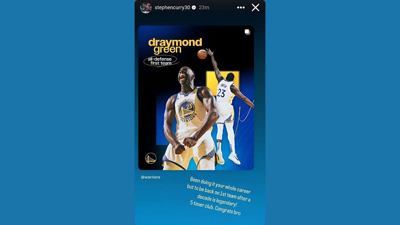 Curry appreciated Draymond Green for his All-Defensive first team selection.